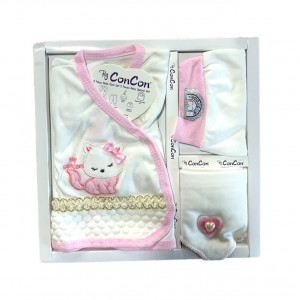 SET 5 PIESE PENTRU FETITE, PISICUTA 100% BUMBAC ROZ