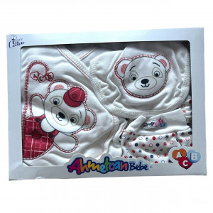 Set 5 Piese, Rosu, Ursulet Panda, 100% Bumbac, Pentru Bebelusi, 0-3 luni - Img 2