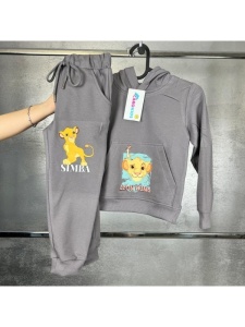 Trening Gri, Lion King. Personaje, 100% Bumbac, 2 Piese, Hanorac cu Gluga si Pantaloni, Pentru Copii, 4-12 Ani