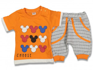Compleu 2 piese, pentru copii, Mickey Mouse, portocaliu, 9-24 luni