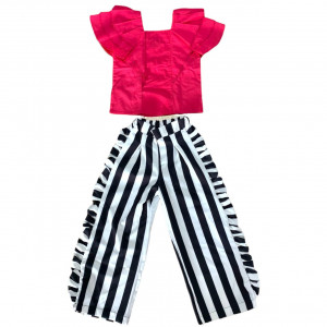 Compleu 3 piese Pantaloni, Tricou si Gentuta pentru fete, Rosu