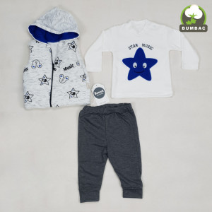 Compleu baietei Star music, cu vesta, albastru