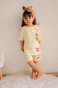 Compleu Crem, Daisy Duck, 2 Piese, Tricou si Pantaloni Scurti, Bumbac 100%, Pentru Fetite, 3-8 ani