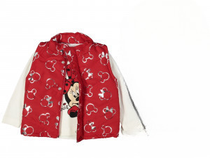 Compleu Minnie Mouse, Vesta si Bluza, Rosu, 9-18 luni