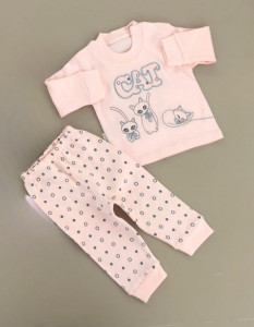 Compleu Pisicute, Corai, 2 Piese, Bluza si Pantaloni, Pentru Fetite, 9-18 luni