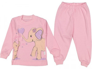 Pijama Elefanti, Roz, 100% Bumbac, 1-3 ani