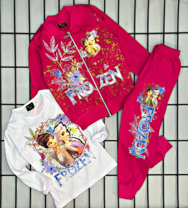 Trening Frozen Roz, 3 Piese, Hanorac, Bluza si Pantaloni, Pentru Fete, 3-8 ani