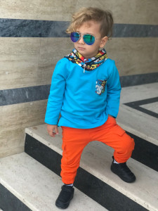 Trening Pentru Baieti, Bluza cu Gluga si Fermoar, Pantaloni Portocali, Bumbac 100%