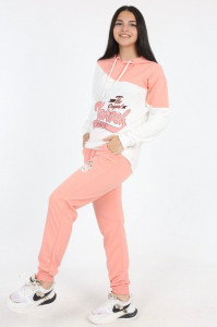 Trening Roz-Alb, 2 Piese, Hanorac si Pantaloni, Pentru Fete, 9-16 ani