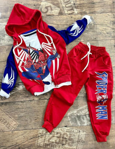 Trening SpiderMan, Rosu, 3 Piese, Hanorac, Bluza si Pantaloni, Pentru Baieti, 100% Bumbac, 4-10 Ani