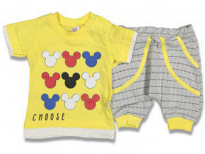 Compleu 2 piese, pentru copii, Mickey Mouse, galben,Bumbac 100%, 9-24 luni