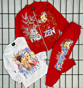 Trening Frozen Rosu, 3 Piese, Hanorac, Bluza si Pantaloni, Pentru Fete, 3-8 ani