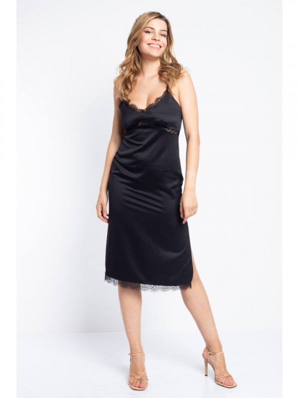Rochie Asos dama negru midi cu aplicatii din dantela