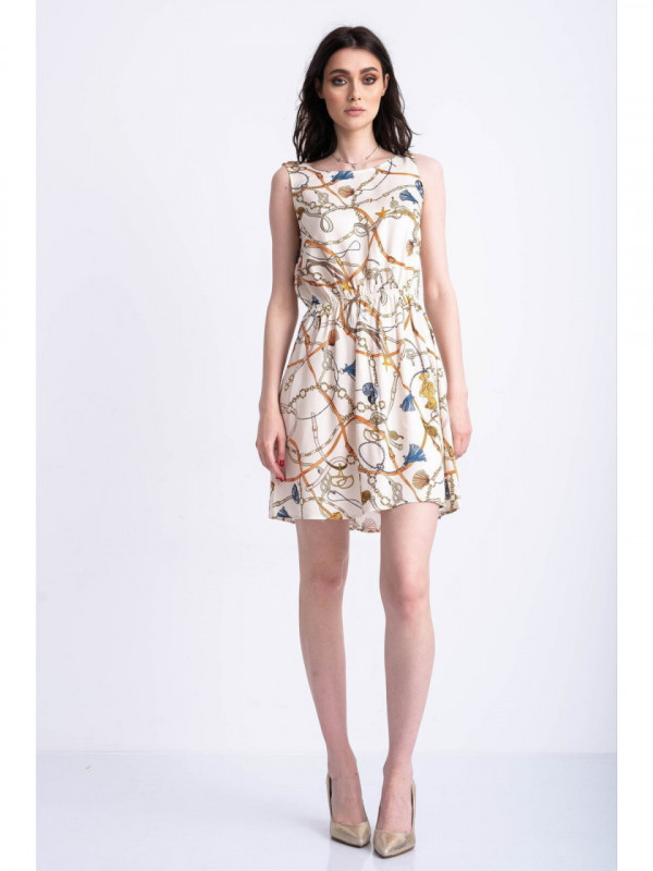 Rochie dama scurta bej cu model colorat