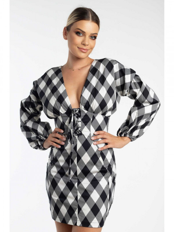Rochie dama tip camasa cu fermoar si carouri