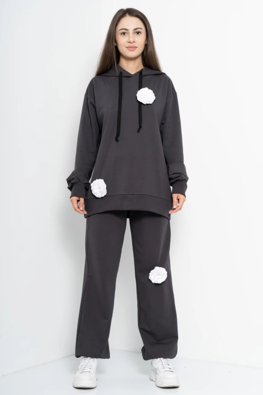 Trening dama COZY CUSTOM Oversize WKND gri cu 3 trandafiri albi-slim