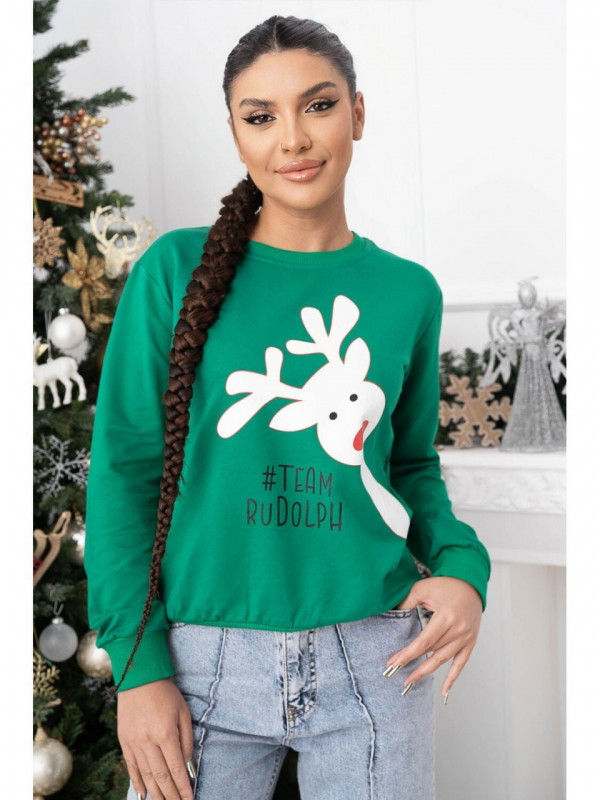 Bluza Dama Verde cu Maneca Lunga bumbac model Rudolf
