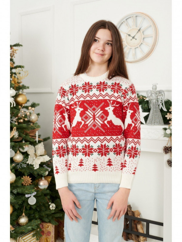 Pulover de Craciun Copii Maneca Lunga model Donner Alb