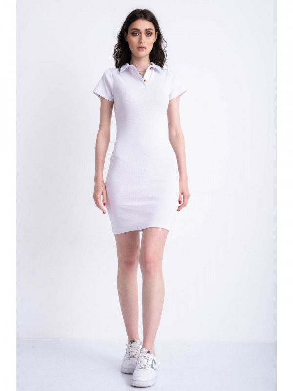 Rochie alba cu guler tip tricou
