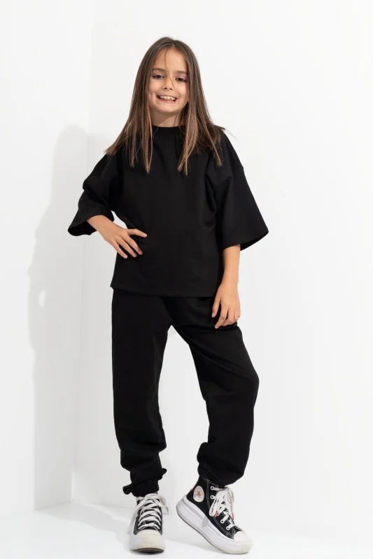 Trening Copii CUSTOM Negru Oversize WKND Flowers basic-evazat