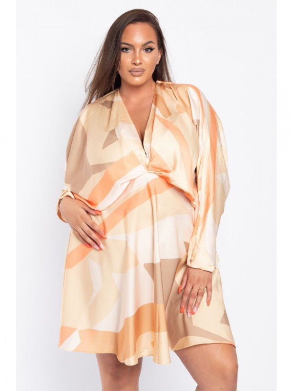 Rochie dama portocalie mini cu model abstract