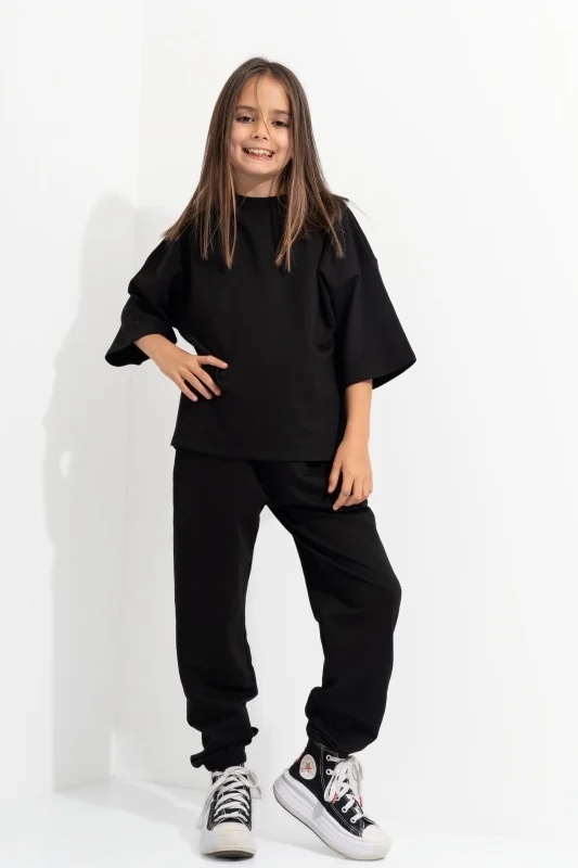 Trening Copii CUSTOM Negru Oversize WKND Flowers basic-slim