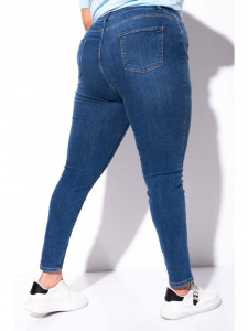 Blugi dama extra plus size din bumbac bleu simpli - Img 4