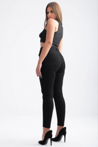 Blugi dama marimi mari negru model slim cu buzunare in V - Img 4