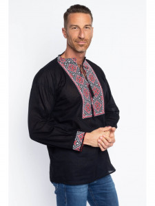 Bluza barbat tip ie din bumbac neagra cu model traditional - Img 4