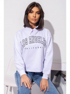 Bluza dama din bumbac alb cu guler de camasa si imprimeu - Img 1