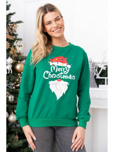 Bluza Dama Verde cu Maneca Lunga bumbac model Merry Christmas - Img 1