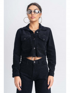 Compleu Dama din Raiat cu Pantaloni Evazati si Jacheta cu Nasturi Metalici Negru - Img 4
