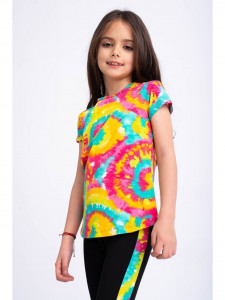 Compleu multicolor cu tricou si colanti pentru fetite - Img 4