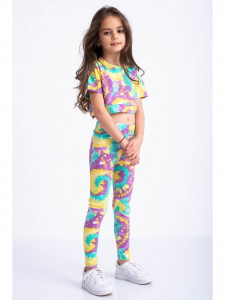 Compleu multicolor pentru fetite cu bluza scurta si colanti - Img 2