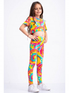 Compleu multicolor pentru fetite cu bluza scurta si colanti - Img 5