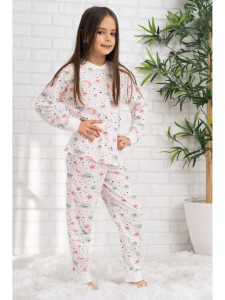 Pijama din bumbac alb cu imprimeu luna si stele roz - Img 3
