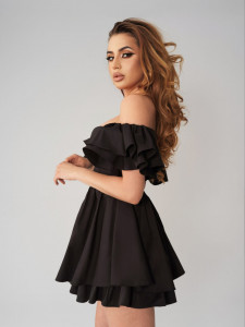 Rochie asimetrica neagra cu corset si volane pentru dama - Img 4