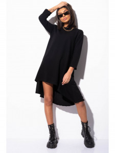 Rochie dama din bumbac negru asimetrica - Img 5