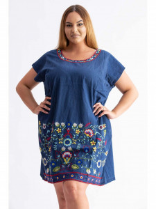 Rochie dama marimi mari din bumbac albastru cu model abstract - Img 5