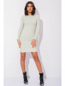 Rochie dama menta din bumbac, midi cu maneci lungi - Img 1