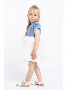 Rochie fetite de blugi cu tulle brodat si floare aplicata in talie - Img 3