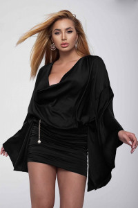 Rochie mini neagra cu drapaje si top vaporos - Img 1