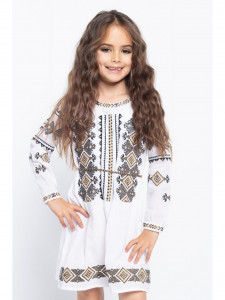 Rochie Traditionala din Bumbac Alb cu Broderie Geometrica - Img 1
