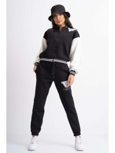 Trening Dama cu jacheta Model Bomber Alb-Negru Bumbac Vatuit - Img 1