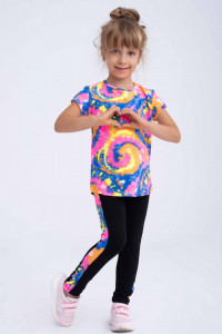 Compleu fetite tricou si colanti cu imprimeu multicolor - Img 1