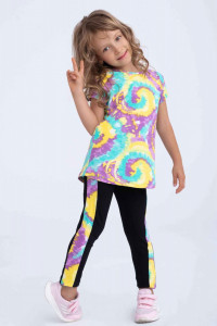 Compleu fetite tricou si colanti cu imprimeu multicolor - Img 2