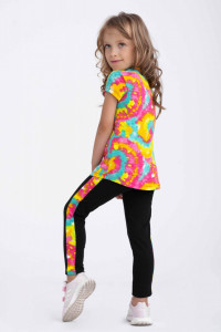 Compleu fetite tricou si colanti cu imprimeu multicolor - Img 3