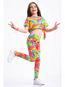 Compleu multicolor pentru fetite cu bluza scurta si colanti - Img 1