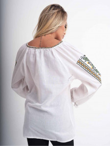 Ie dama din bumbac alb cu model traditional galben - Img 3