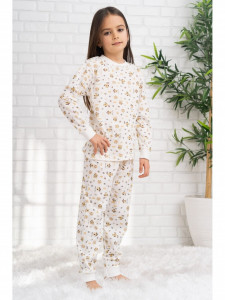 Pijama din bumbac alb cu animatie galbena - Img 2